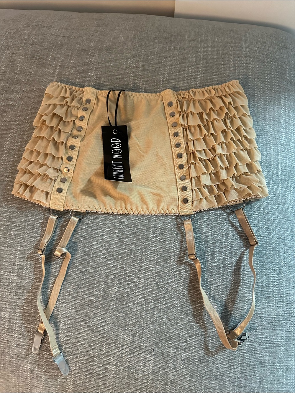 Beige Ruffle Garter Belt with Studs